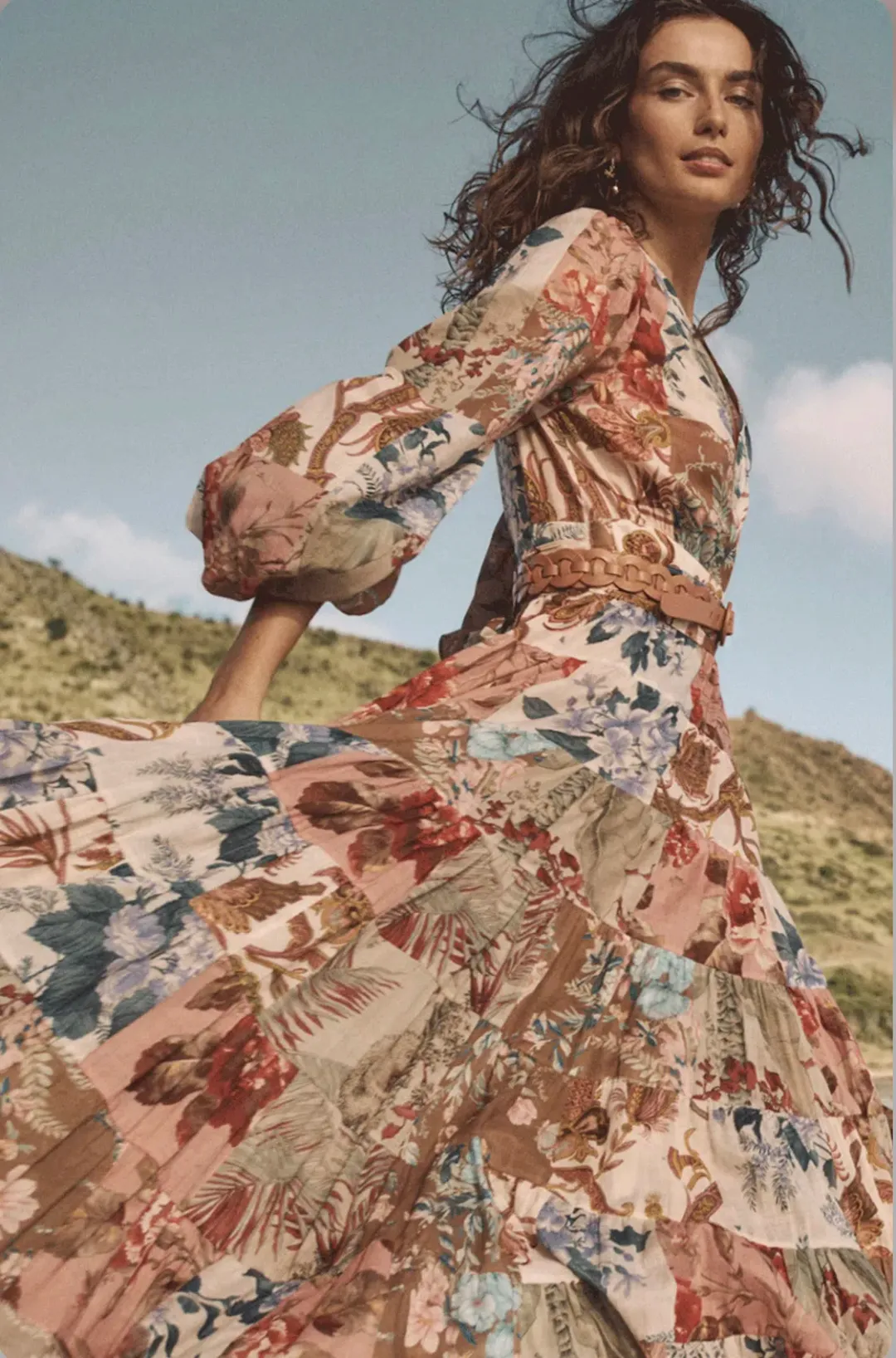 Zimmermann Cassia Patch Wrap Midi Dress Print Size 16 for rent on The Volte - main image