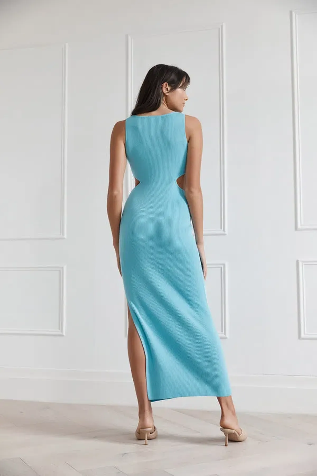 San Sloane Braxton Boat Neck Cut Out Midi Dress Blue Size 8 - Image 2