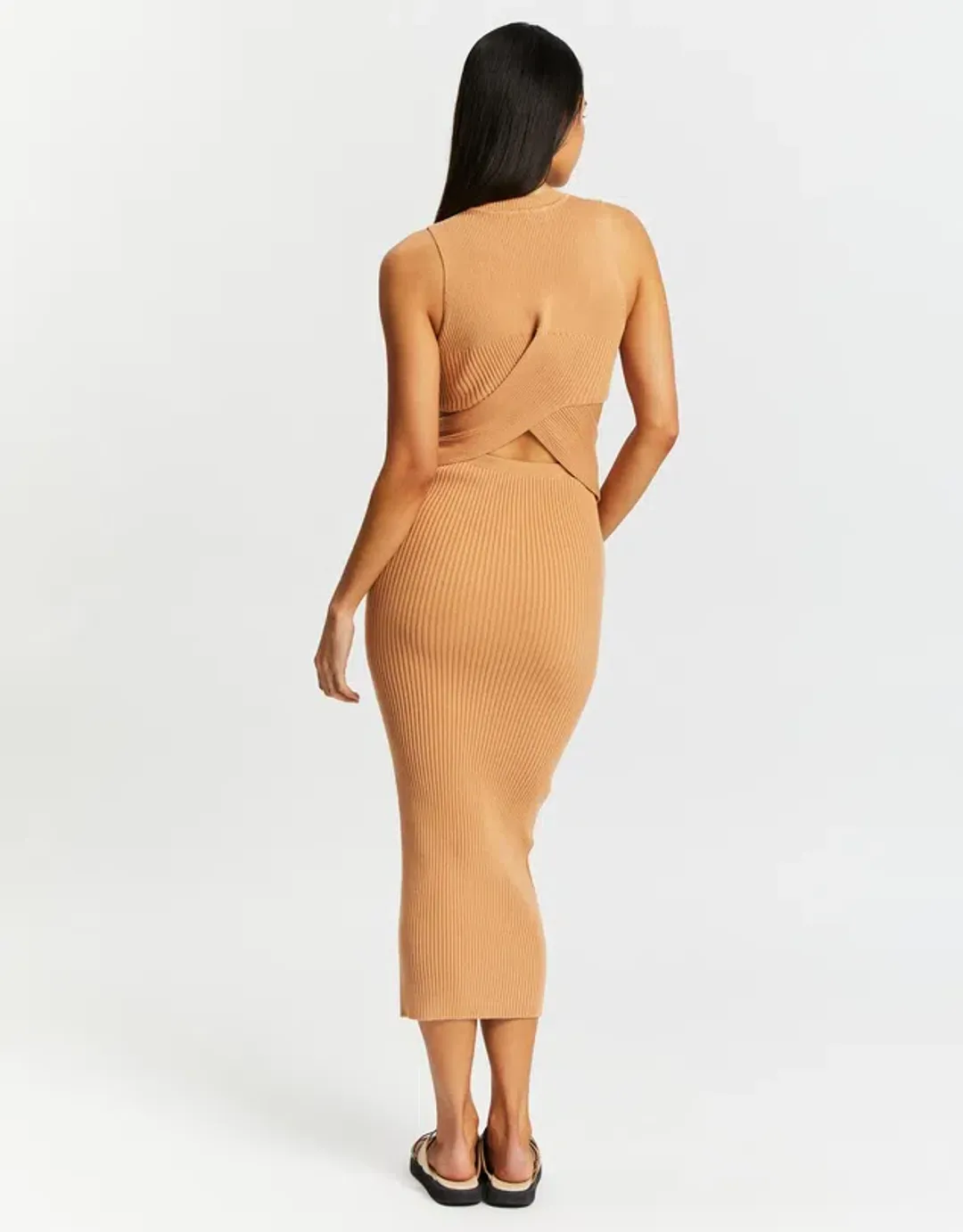 Aere Twist Waist Knit Dress Brown Size 8 for rent on The Volte - main image
