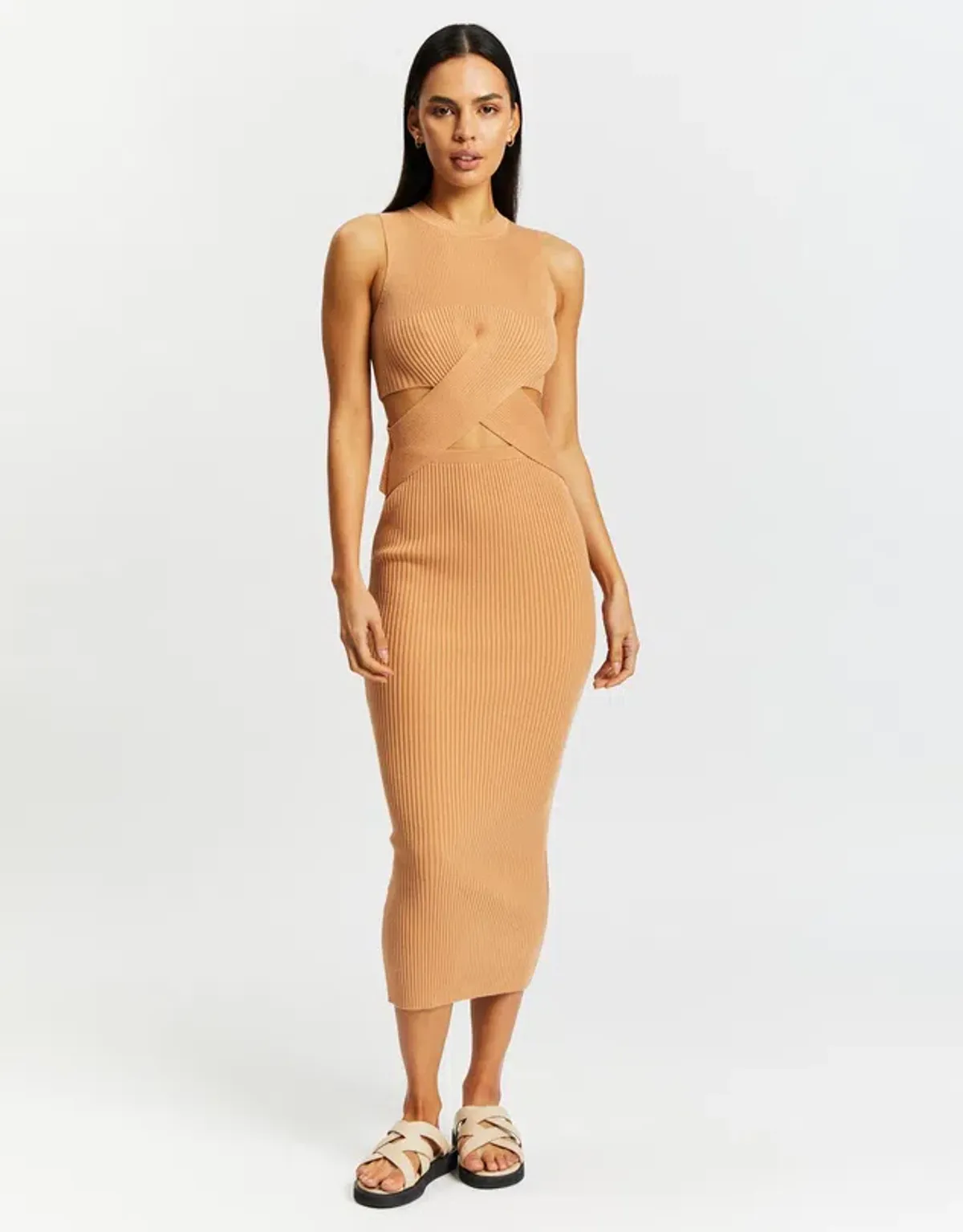Aere Twist Waist Knit Dress Brown Size 8 - Image 1