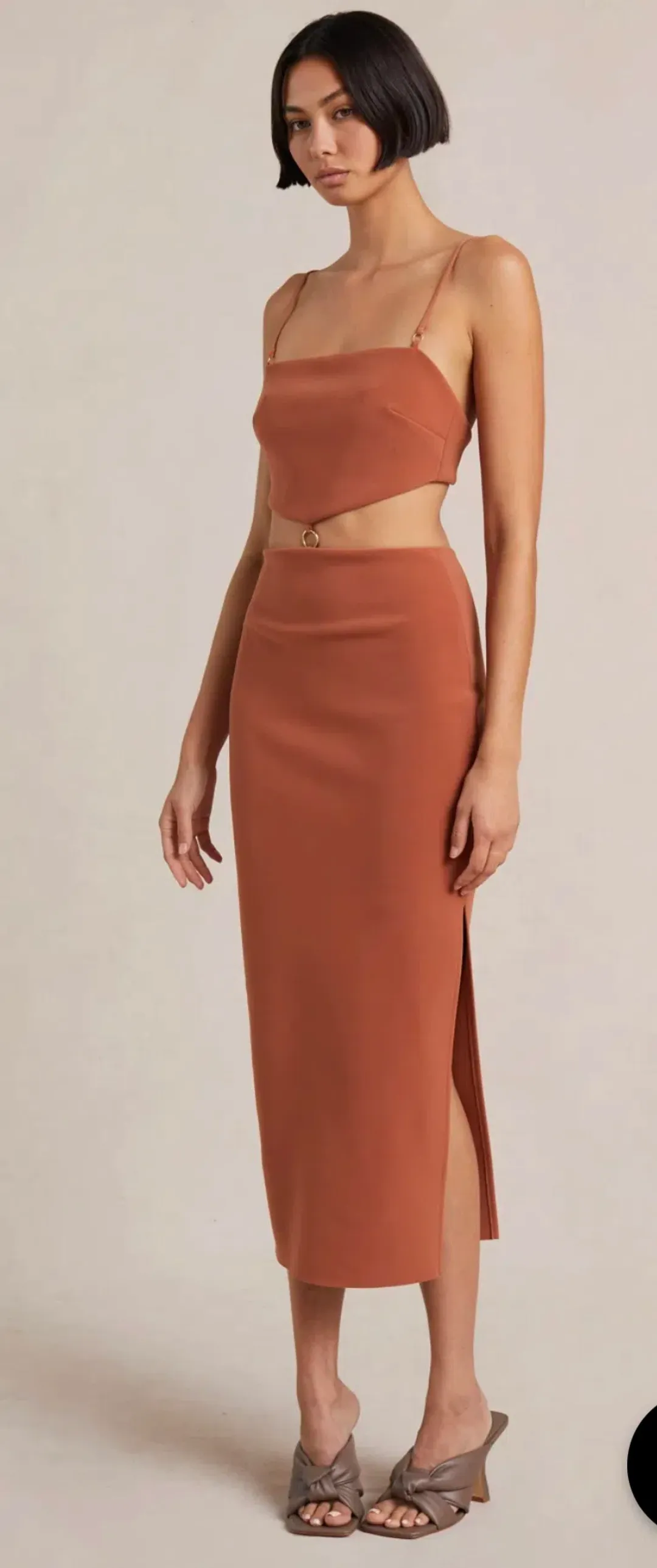 Bec and Bridge Alba Cut Out Midi Dress Brown Size 10 for rent on The Volte - main image