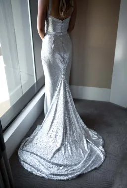 Georgia Young Couture Silver Sequin Gown Size 6 for rent on The Volte - image 6