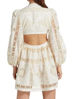 Zimmermann Aliane Embroidered Short Dress Ivory Size 0 / AU 8 for rent on The Volte - image 3