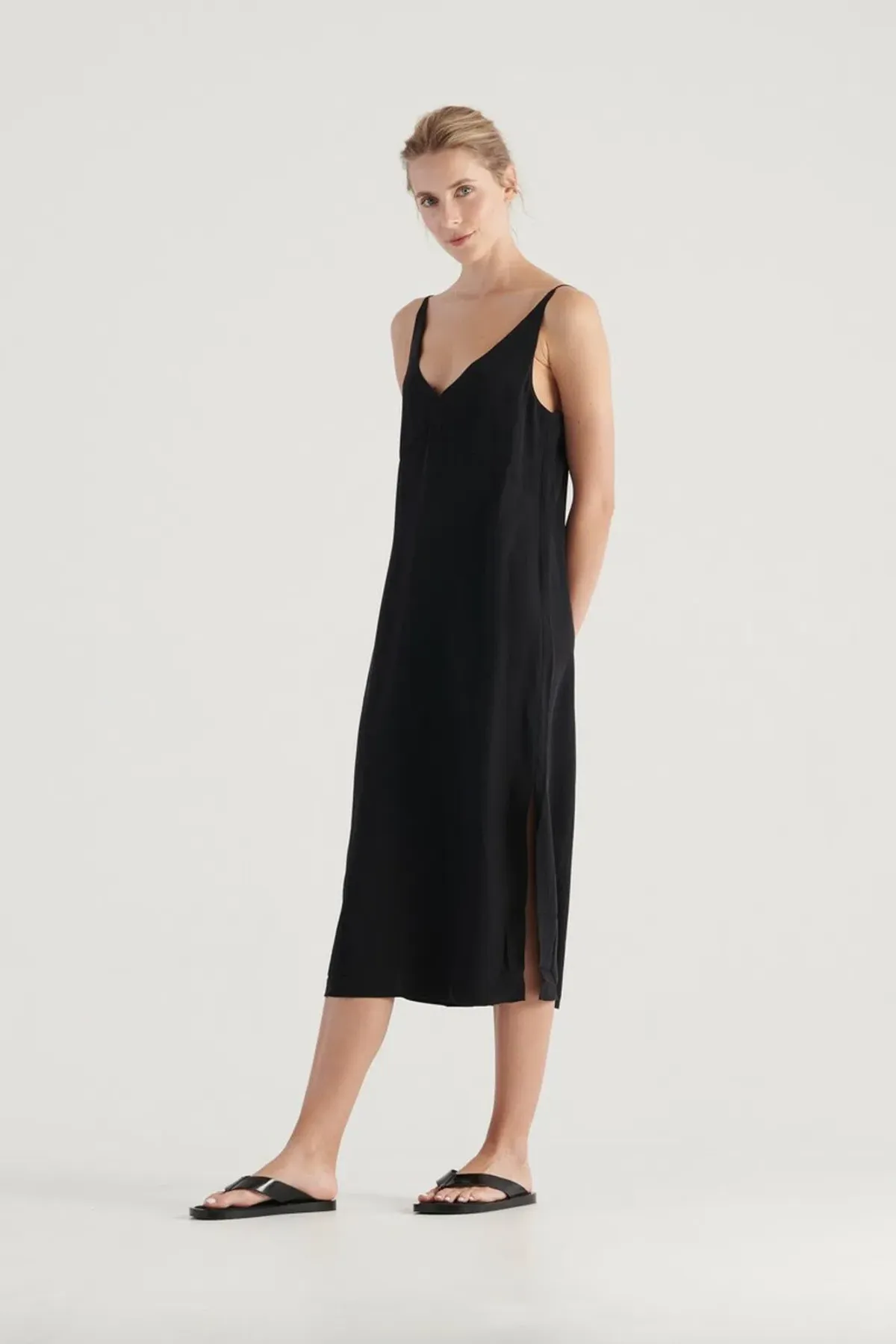 Elka Collective Suki Black Slip Silk Dress Black Size 10 for rent on The Volte - main image