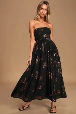 Free People Baja Babe Midi Dress Black Size 10 for rent on The Volte - image 1