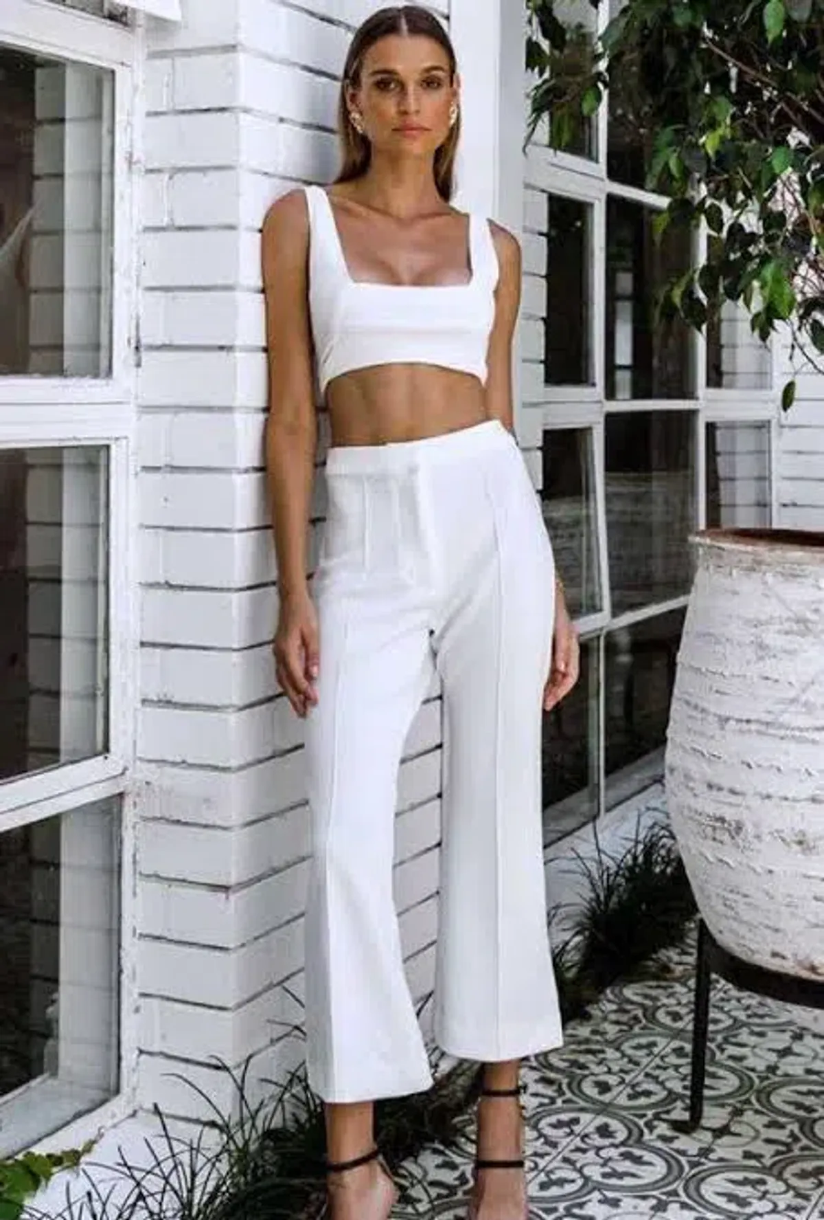 Maurie & Eve Enas Top and Thira Flare Pant Set White Size 6 for rent on The Volte - main image