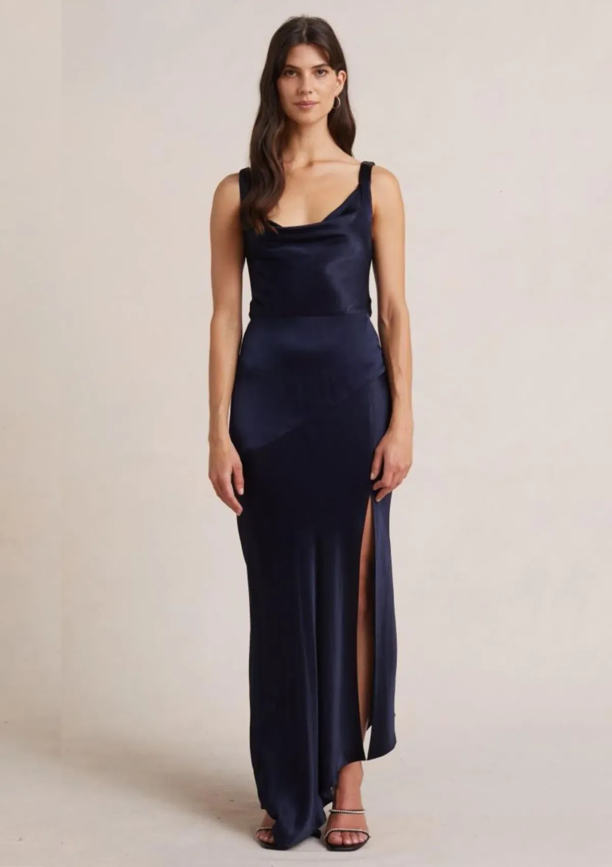 Bec & Bridge Moon Dance Cowl Dress Navy Blue Size 8 for rent on The Volte - main image