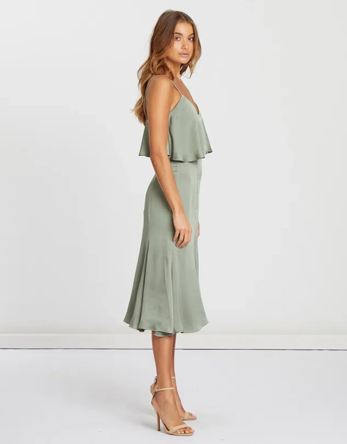 Chancery Bec Cocktail Satin Dress in Sage Green Size 6 - Image 3