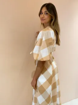 Significant Other Frida Dress in Caramel Check Print Size 10 for rent on The Volte - image 4