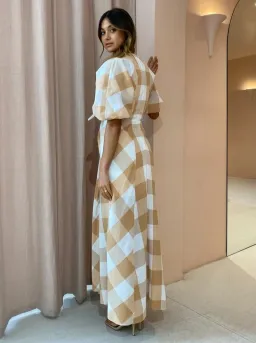 Significant Other Frida Dress in Caramel Check Print Size 10 for rent on The Volte - image 5