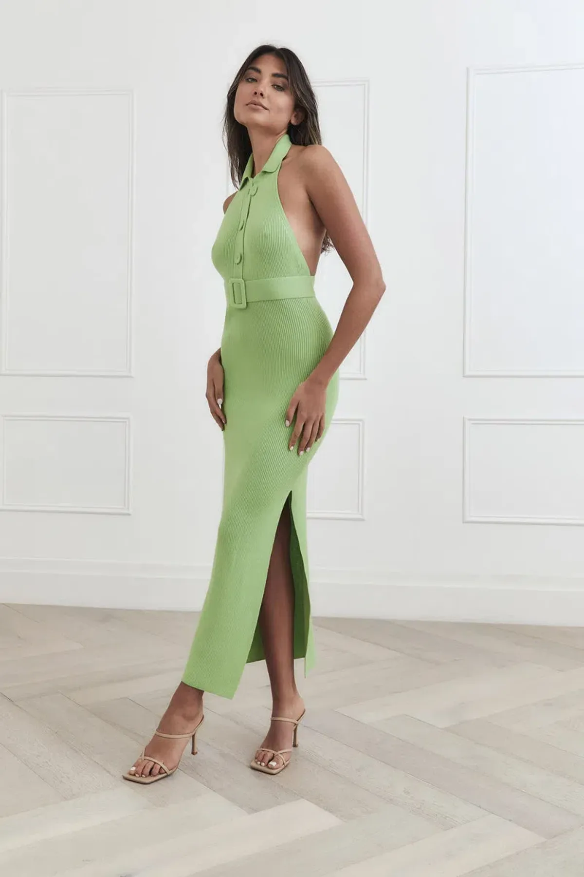 San Sloane Drake Rib Midi Dress Green Size 8 for rent on The Volte - main image