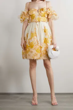 Zimmermann Postcard Bow Bodice Mini Dress Swirl Floral Size 8 for rent on The Volte - image 1