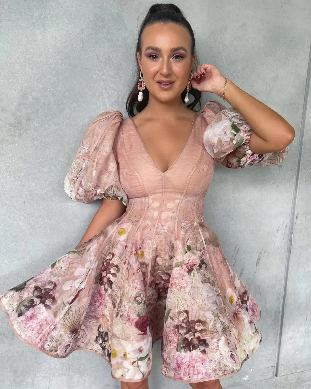 Zimmermann Dancer Puff Sleeve Mini Dress Floral Size 1 / Au 10 for rent on The Volte - main image