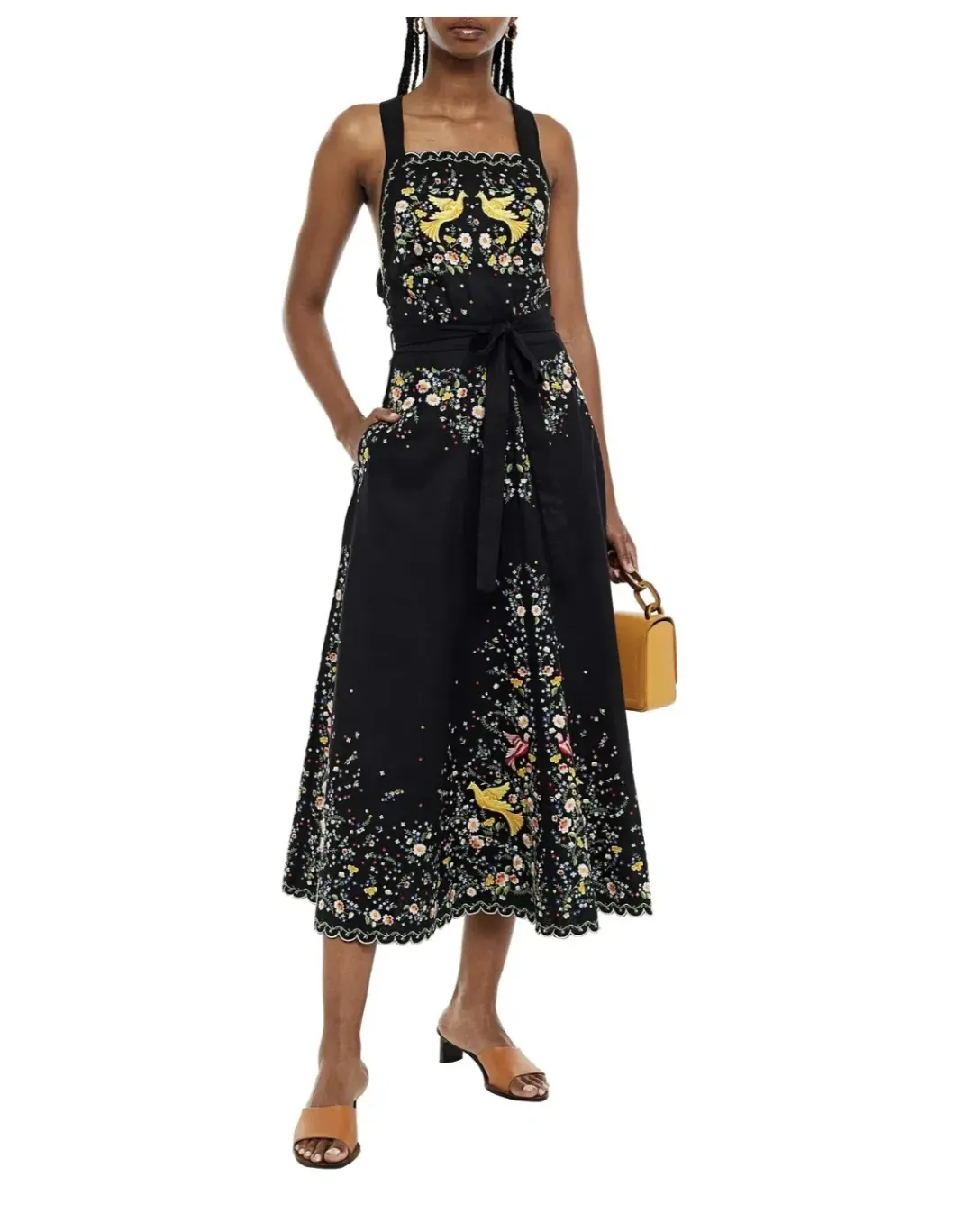 Zimmermann Carnaby Open Back Embroidered Linen Midi Dress Black Size 1 / Au 10 for rent on The Volte - main image