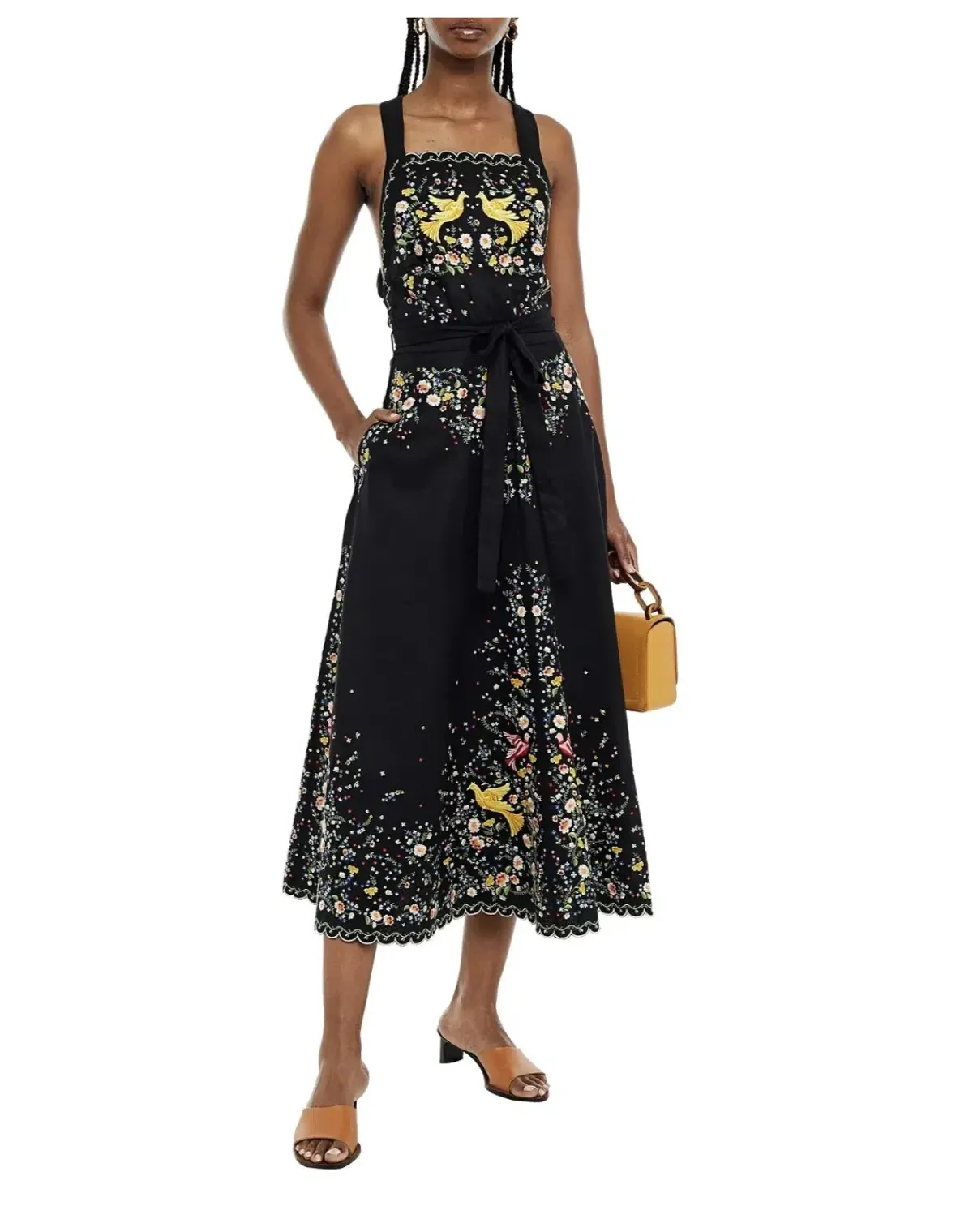 Zimmermann Carnaby Open Back Embroidered Linen Midi Dress Black Size 1 / Au 10 for rent on The Volte - main image