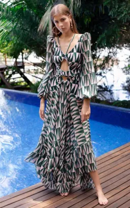 PatBO Long Sleeve Cut Out Dress Geo Print Size 8 for rent on The Volte - image 1