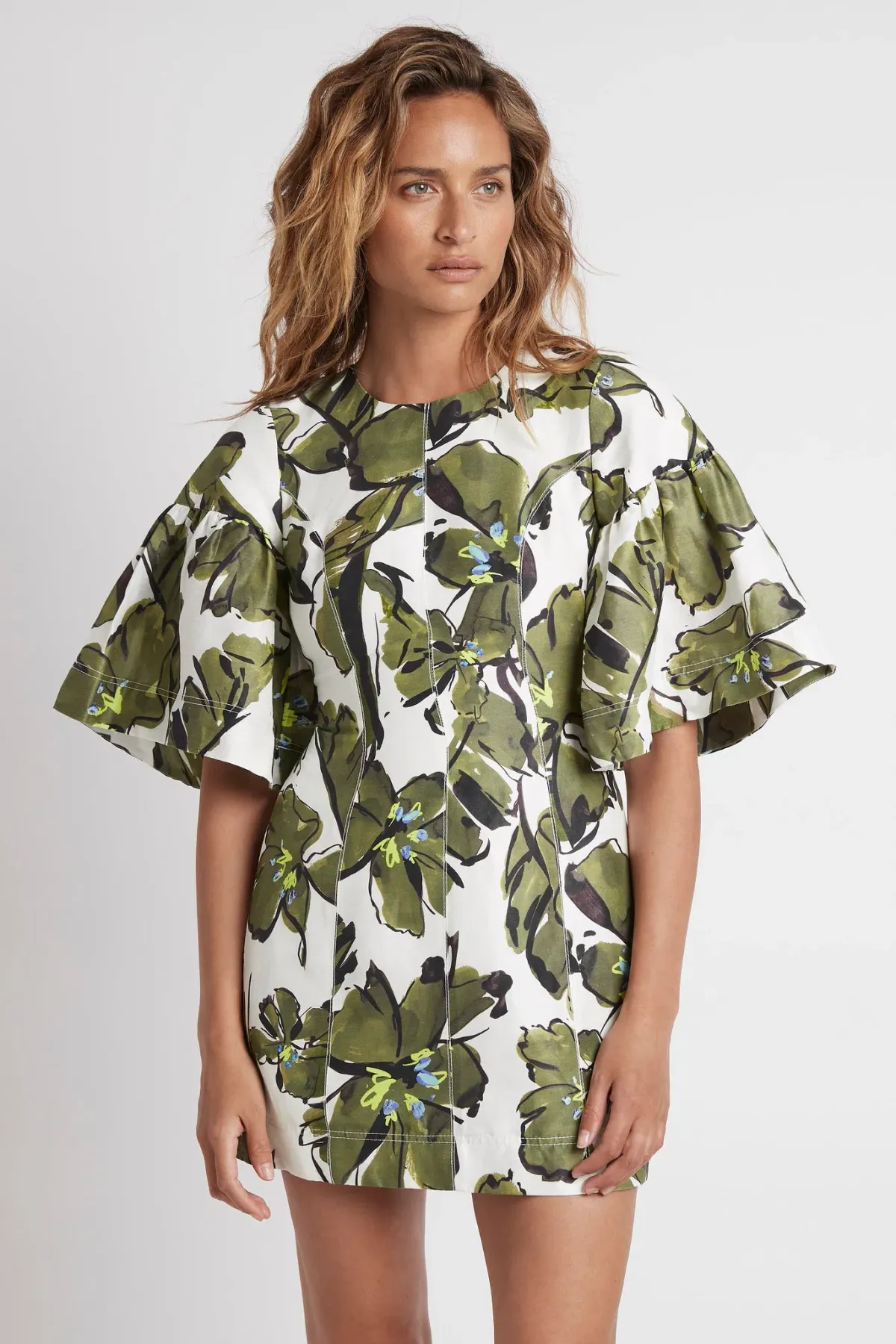 Aje Oasis Olive Leaf Cut Out Mini Dress Print Size 8 - Image 2