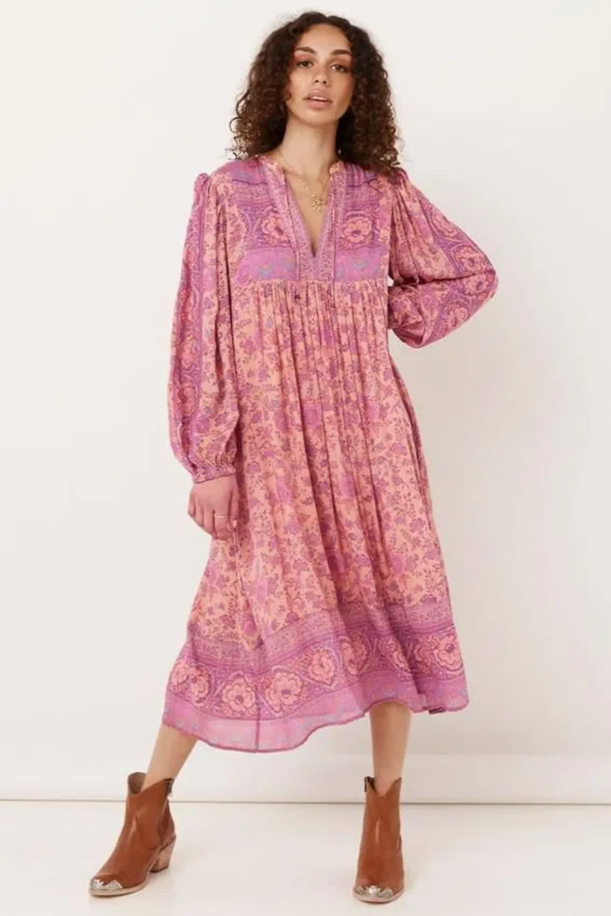 Spell The Folk Song Boho Dress Pink Size 10 for rent on The Volte - main image