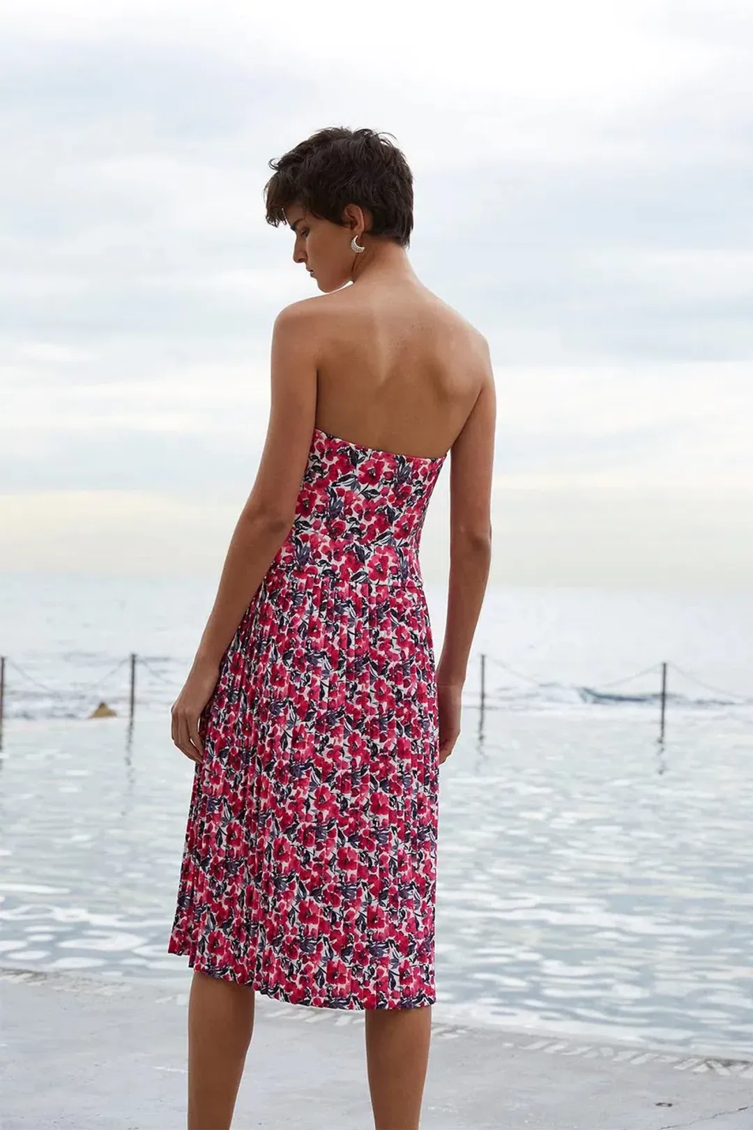 By Johnny Strapless Pleat Midi Dress Print Size 10 for rent on The Volte - main image