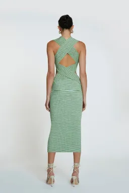 By Johnny Leora Latice Knit Midi Dress Matcha Size 10 for rent on The Volte - image 2