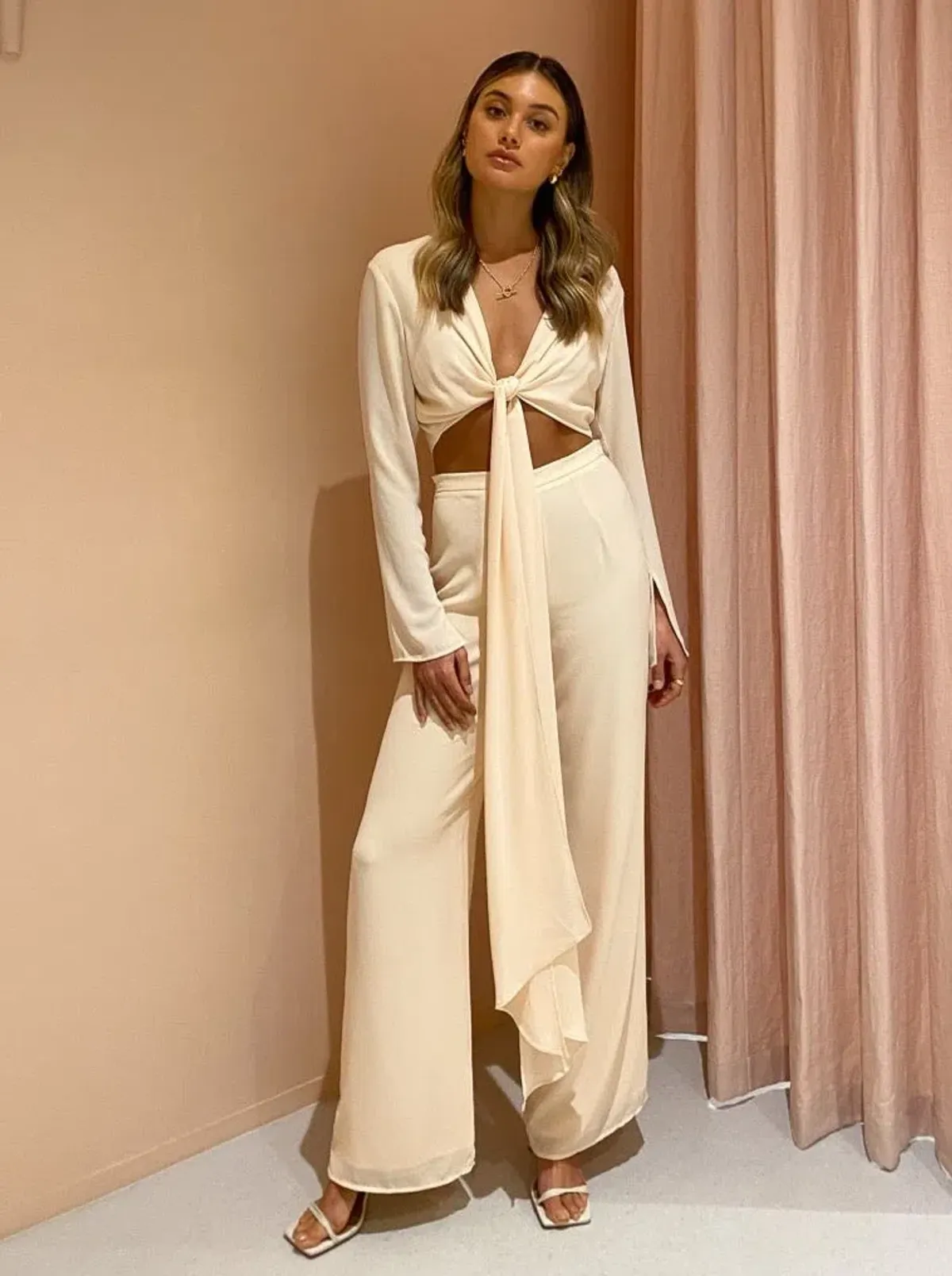 By Johnny Mimi Top and Wide Leg Pant Set Cream Size 10 - Image 1