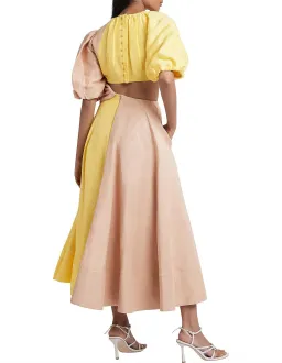 Aje Caliente Two Tone Puff Sleeve Dress Yellow Beige Size 8 for rent on The Volte - image 2