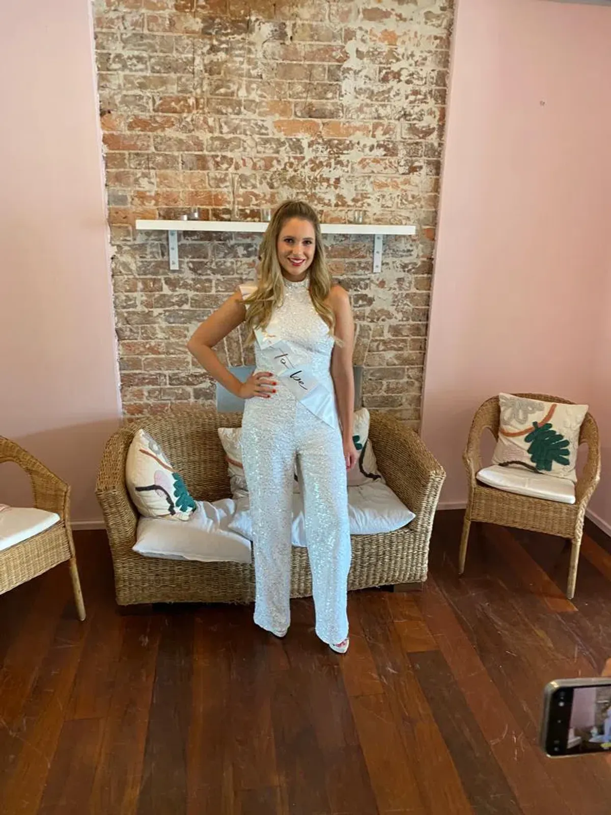 Club L London Make Me Blush Sequin Halter Neck Jumpsuit White Size 8 - Image 3