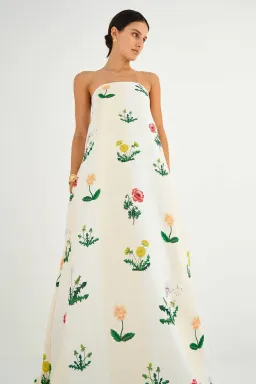 Oroton Poppy Print Gown Cream Size 6 for rent on The Volte - image 1