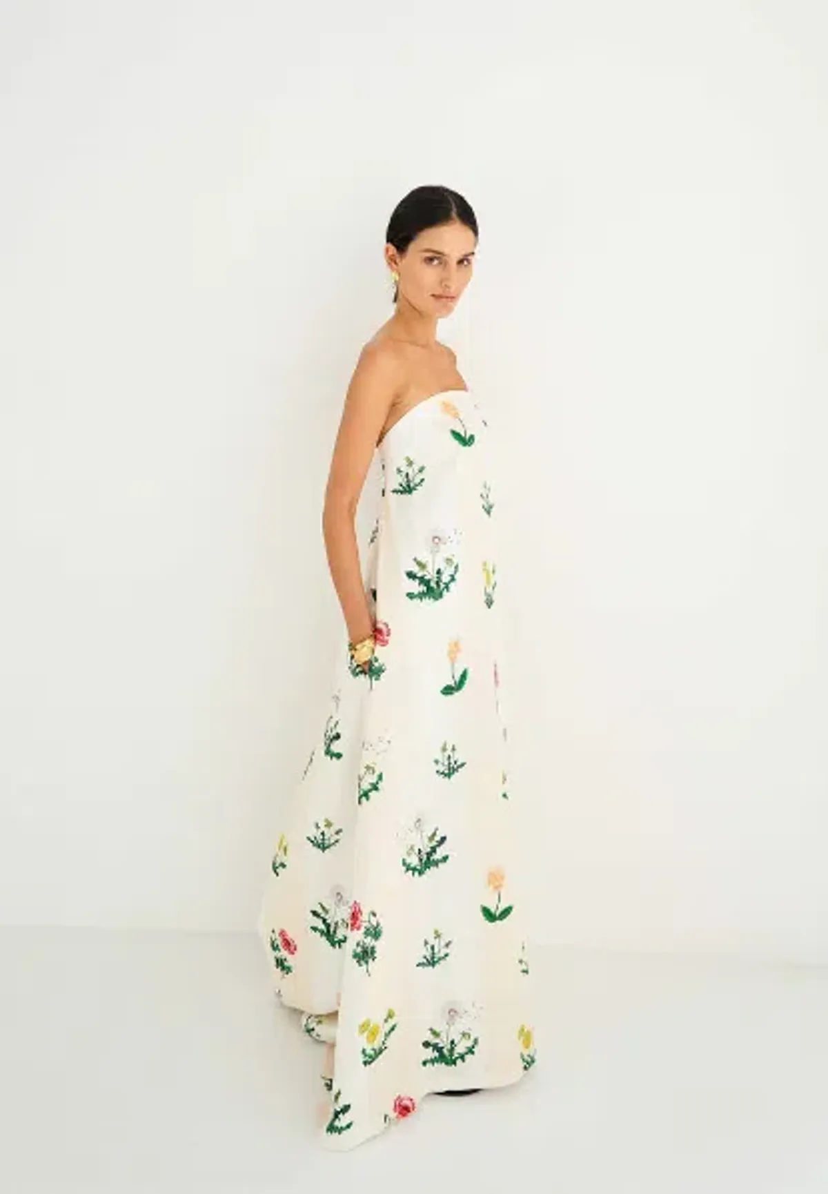 Oroton Poppy Print Gown Cream Size 6 - Image 7