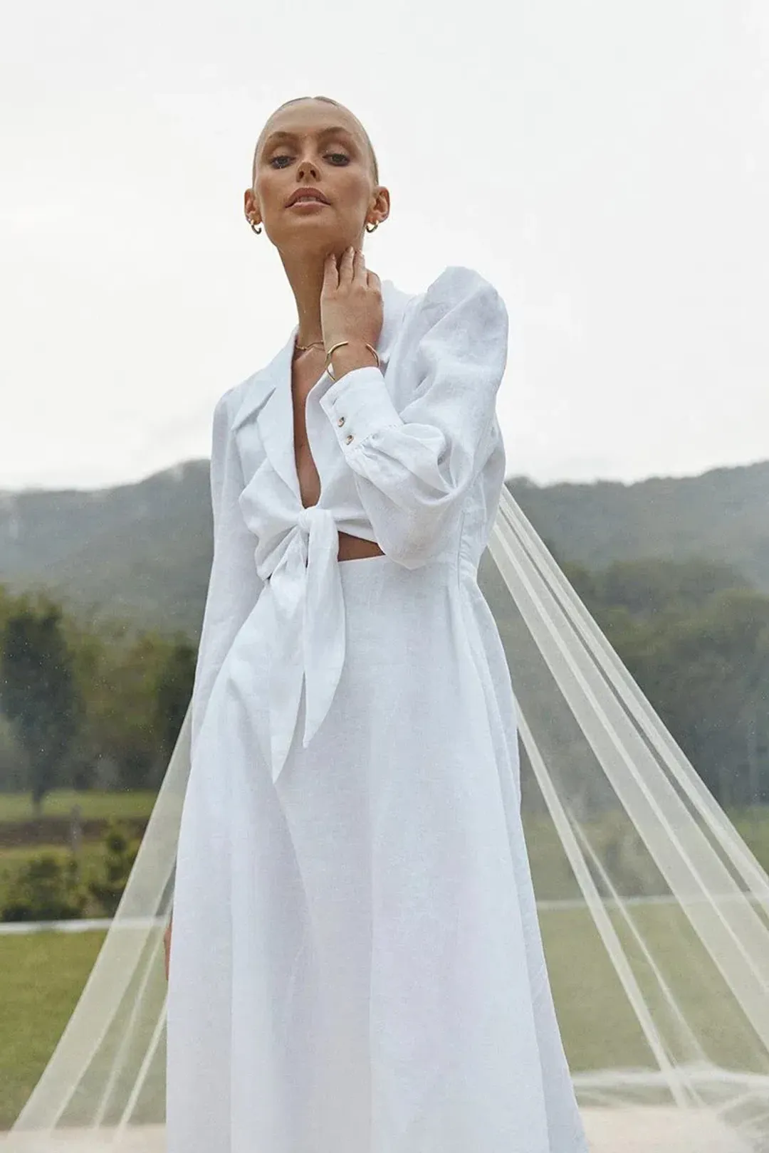 Dissh Sia Linen Collar Midi Dress White Size 10 for rent on The Volte - main image