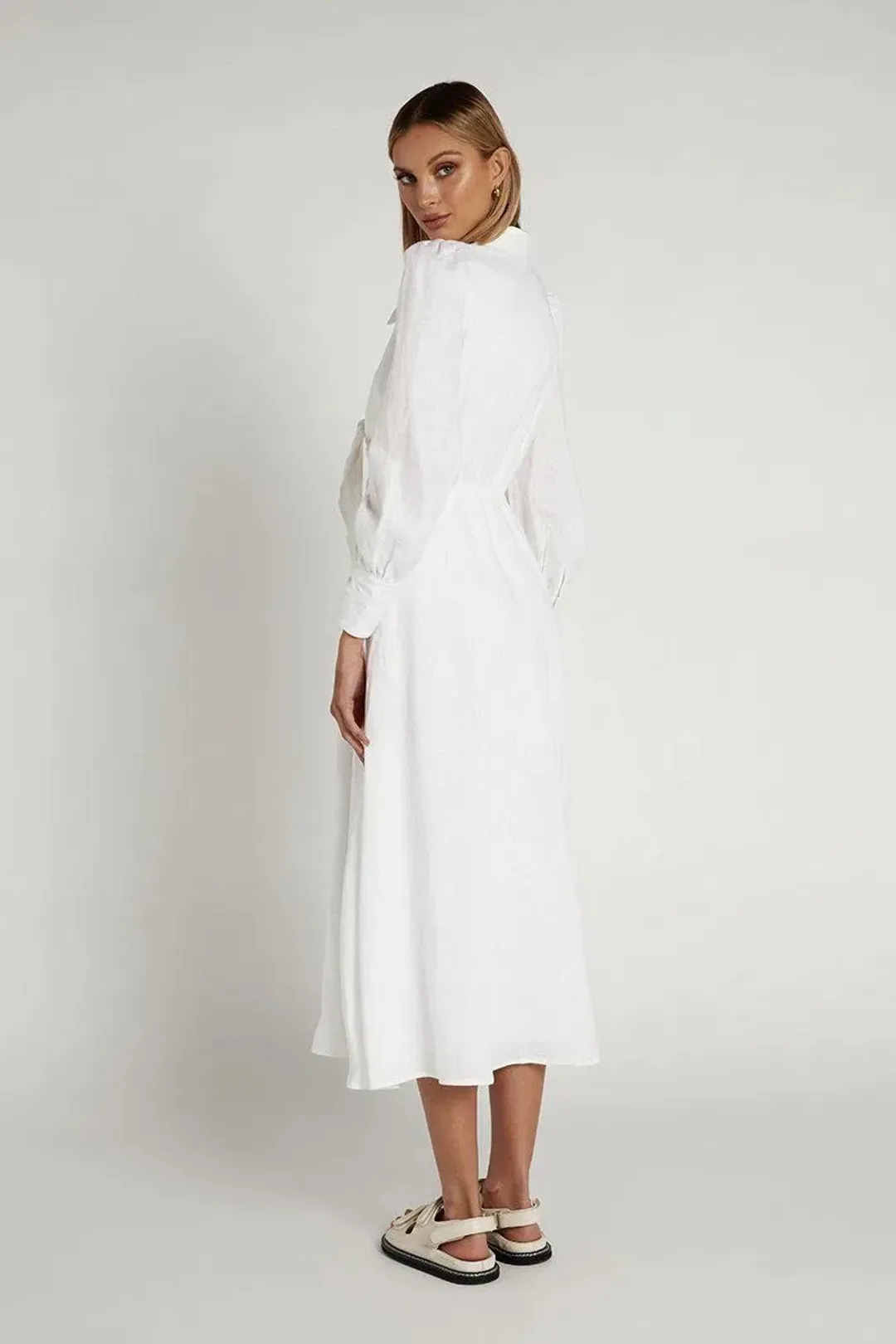 Dissh Sia Linen Collar Midi Dress White Size 10 for rent on The Volte - main image
