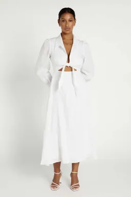 Dissh Sia Linen Collar Midi Dress White Size 10 for rent on The Volte - image 1