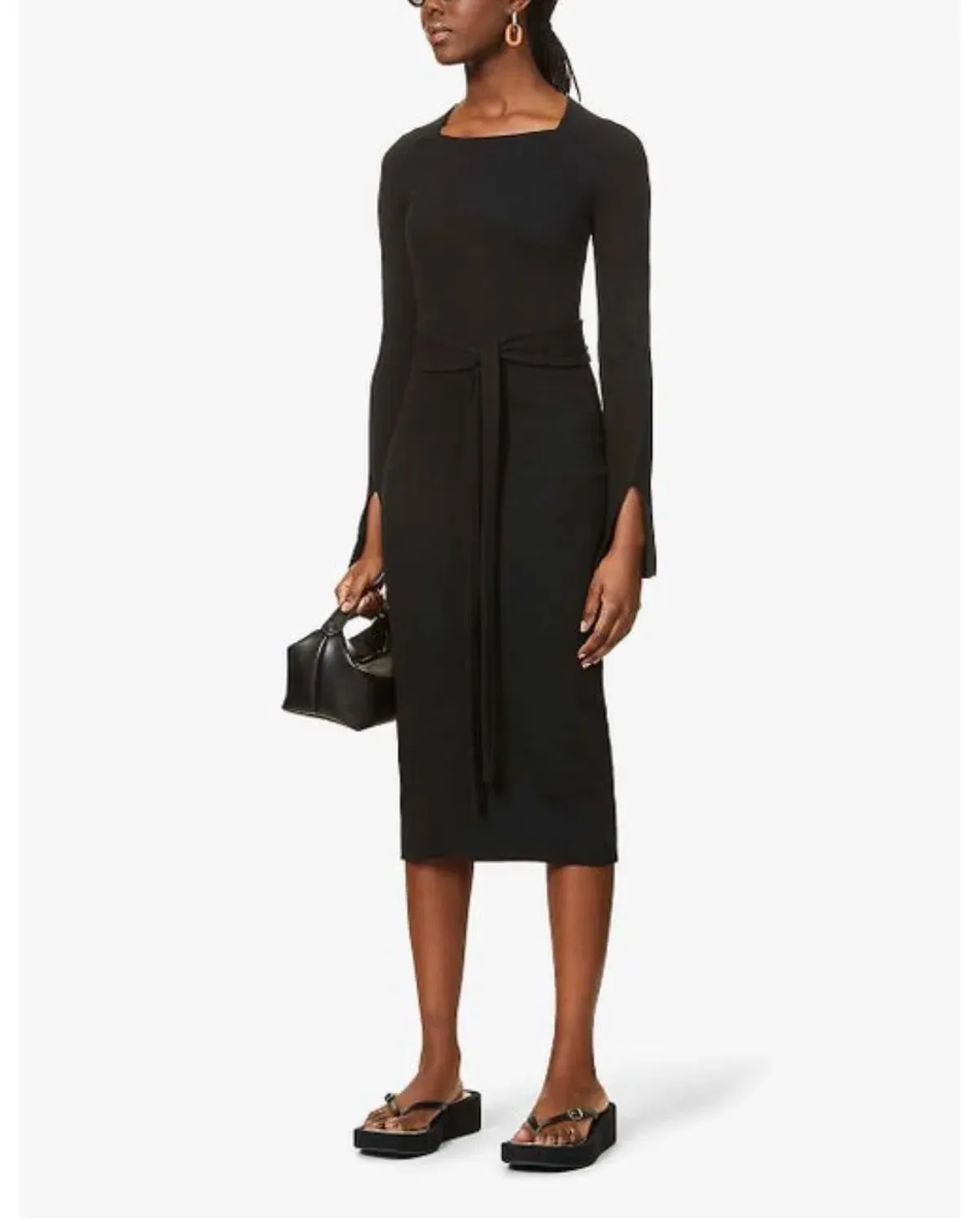 Viktoria & Woods Esplanade Split Sleeve Cotton Midi Dress Black Size 10 - Image 2