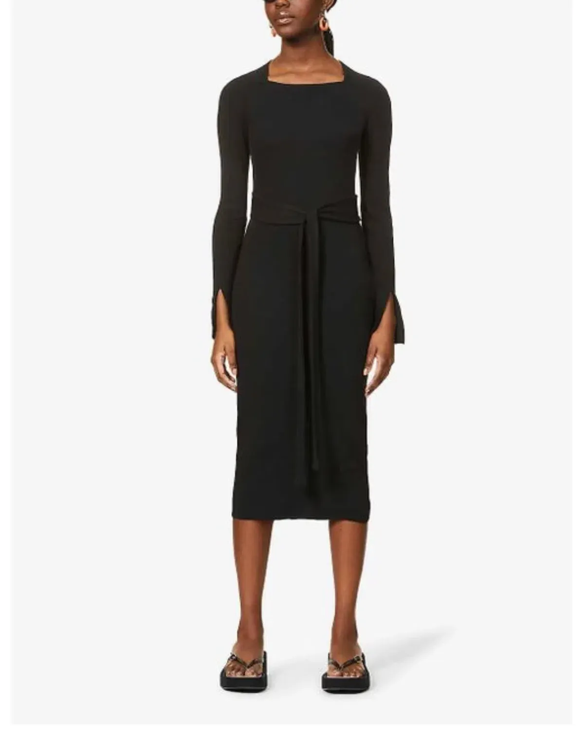 Viktoria & Woods Esplanade Split Sleeve Cotton Midi Dress Black Size 10 for rent on The Volte - main image