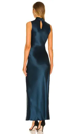 Navy Blue Satin floor length maxi Dress - Size 0 (Veronica Beard, Kura Satin Dress) for rent on The Volte - image 2