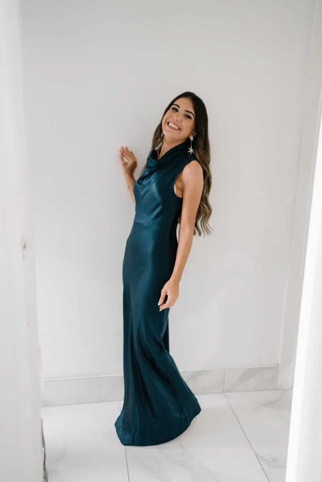 Navy Blue Satin floor length maxi Dress - Size 0 (Veronica Beard, Kura Satin Dress) for rent on The Volte - main image