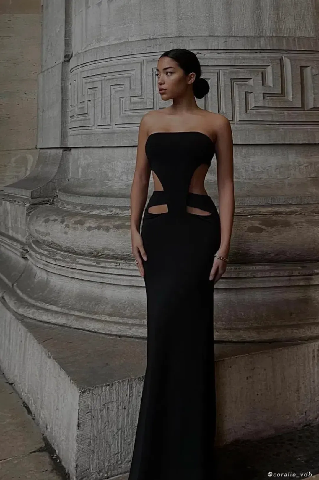 Marissa Strapless Maxi Dress With Waist Tie - Black for rent on The Volte - main image