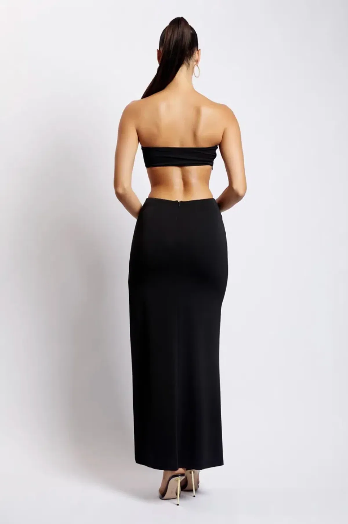 Marissa Strapless Maxi Dress With Waist Tie - Black - Image 2
