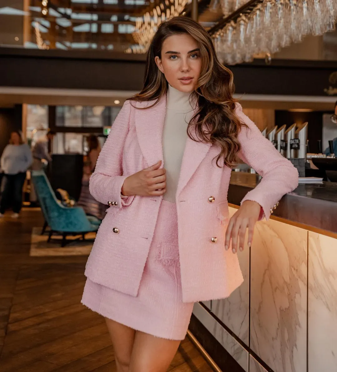 Sheike Cupid Tweed Blazer and Skirt Set Pink Size 6 for rent on The Volte - main image