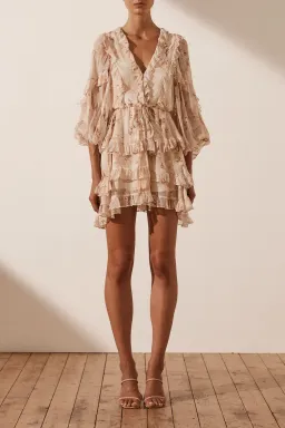 Shona Joy Nina Balloon Sleeve Frill Mini Dress Print Size 12 for rent on The Volte - image 1