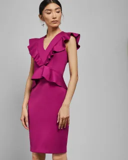 Ted Baker Alair Ruffle Peplum Bodycon Dress in Hot Pink Size 6 for rent on The Volte - image 2