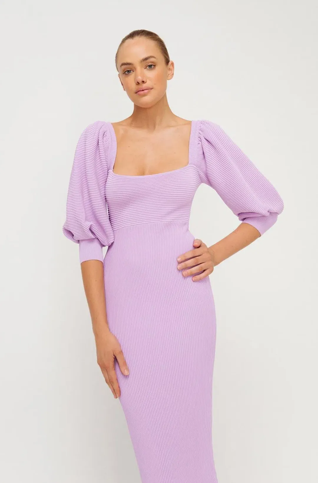 Sheike Bonnie Knit Midi Dress Lilac Purple Size 6 for rent on The Volte - main image