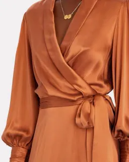Zimmermann Silk Wrap Midi Dress Brown Size 12 for rent on The Volte - image 4