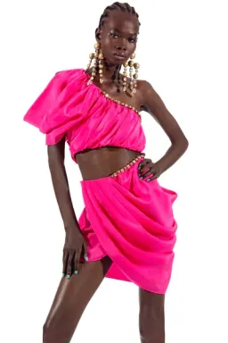 Area NYC Draped Asymmetric Top & Skirt Set Pink Size 6 for rent on The Volte - image 2