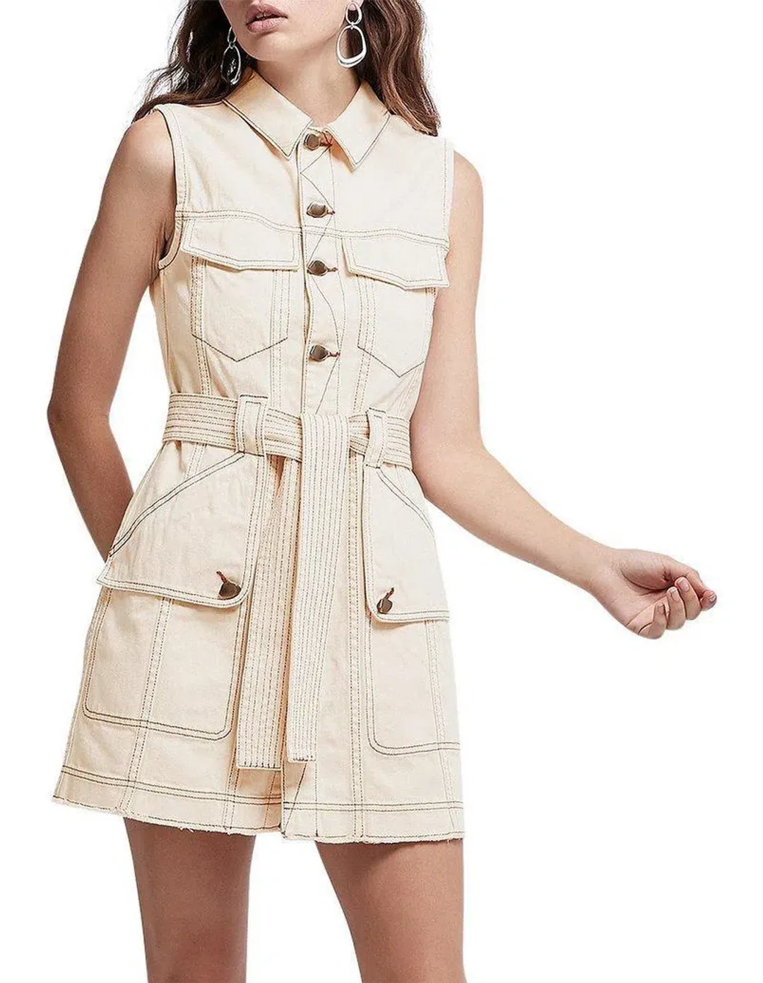Aje Silvatica Mini Dress Beige Size 6 for rent on The Volte - main image