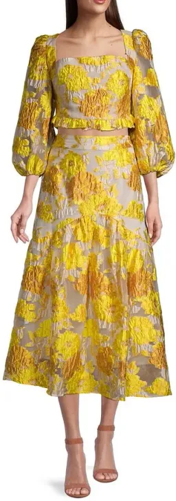 Elliatt Prowess Cropped Ruffle Top and High Rise Skirt Set Yellow Size 6 for rent on The Volte - image 4
