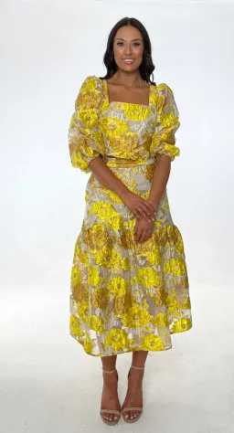 Elliatt Prowess Cropped Ruffle Top and High Rise Skirt Set Yellow Size 8 for rent on The Volte - image 1
