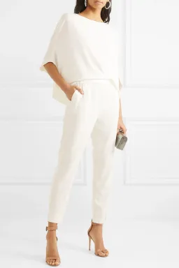 Halston Draped Crepe de Chine Jumpsuit White Size 8 for rent on The Volte - image 1