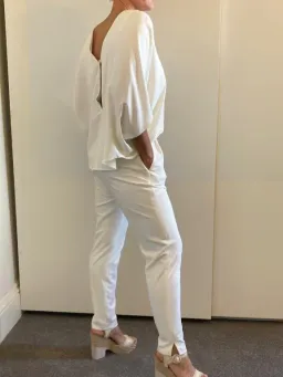 Halston Draped Crepe de Chine Jumpsuit White Size 8 for rent on The Volte - image 4