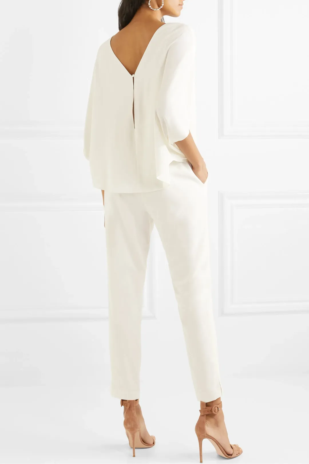 Halston Draped Crepe de Chine Jumpsuit White Size 8 for rent on The Volte - main image